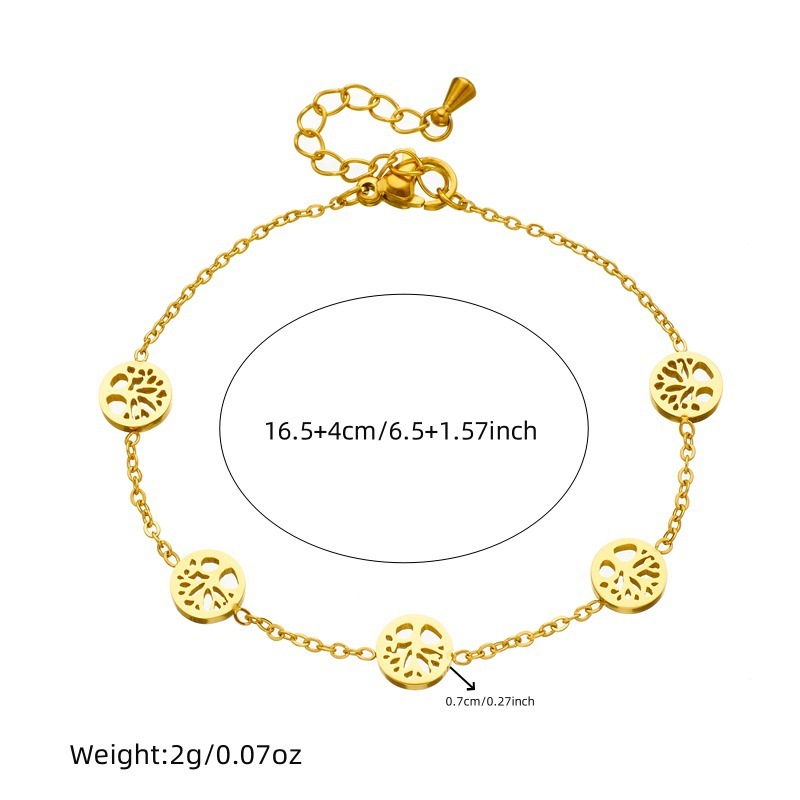 European and American cross-border minimalist versatile hollowed-out round smooth Tree of Life accessory chain necklace earring bracelet set