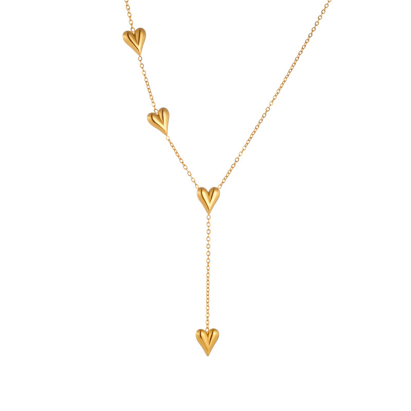 Korean style, fashionable and simple design, gold-plated, smooth heart-shaped tassel pendant chain, stainless steel jewelry necklace.