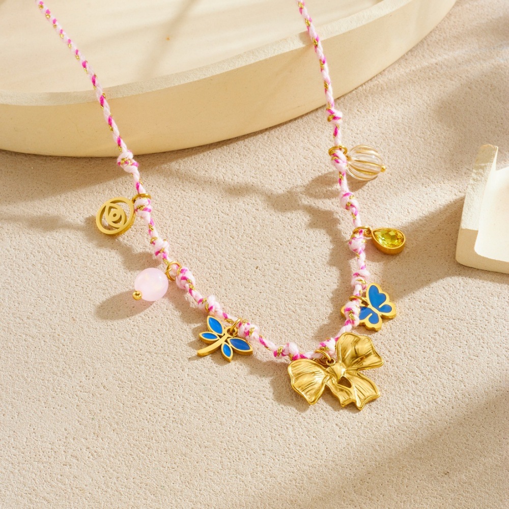 Cross-border fashion bohemian style multi-element pendant gold-plated dripping insect bow eye accessory necklace