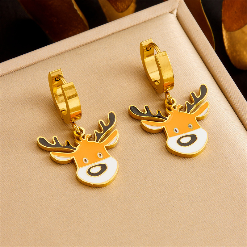 Cross-border fashion cartoon dripping reindeer sock pendant stainless steel chain bracelet earring necklace jewelry set