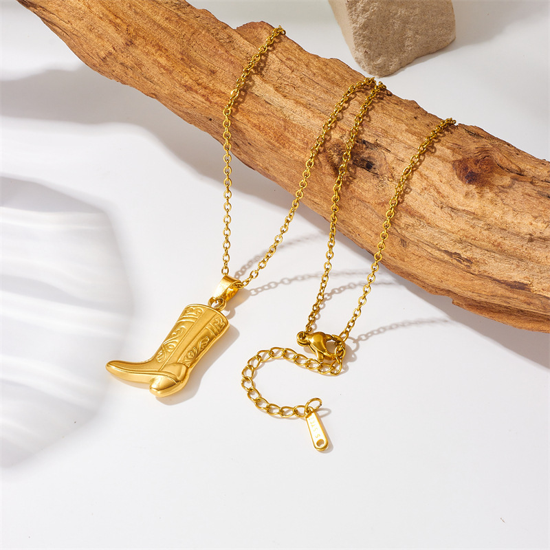 Fashionable, niche, unique, creative gold-plated titanium steel carved boot pendant chain jewelry necklace