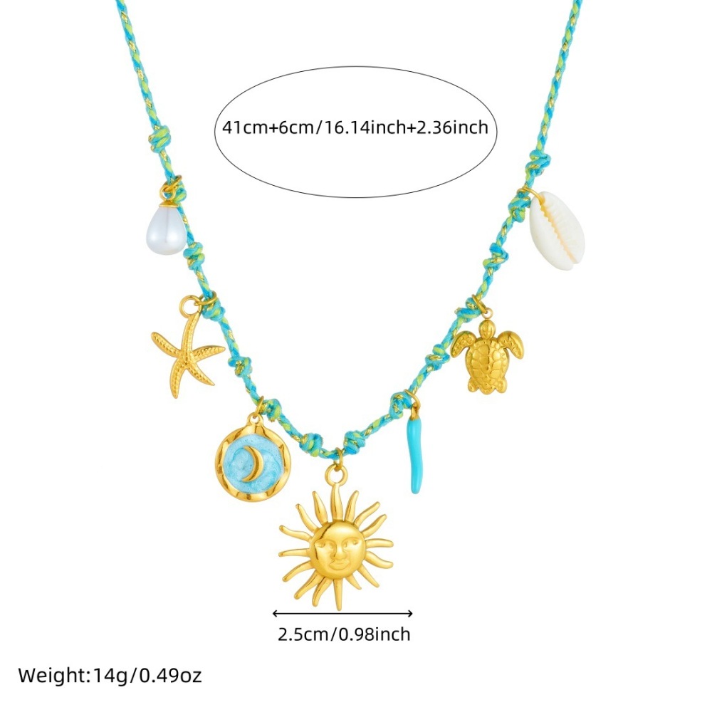 European and American cross-border fashion face sun gold-plated turtle starfish pendant clavicle chain round dripping moon necklace