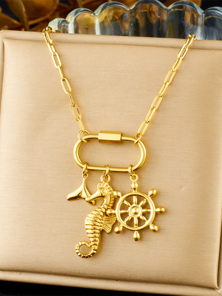 European and American cross-border personalized creative multi-element pendant marine life dripping oil moon ship wheel eye accessory necklace