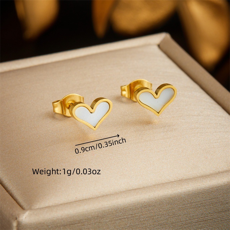 European and American style minimalist design white heart-shaped accessories jewelry necklace and earrings stainless steel two-piece set