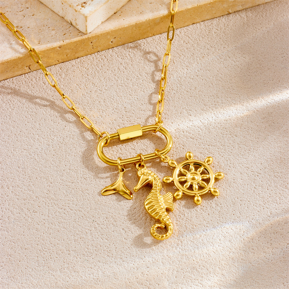 European and American cross-border personalized creative multi-element pendant marine life dripping oil moon ship wheel eye accessory necklace