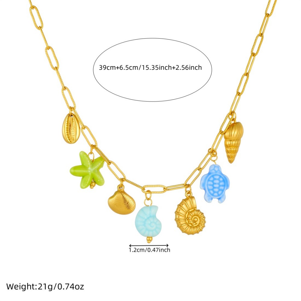 Korean-style fashionable beach vacation style, gold-plated cross chain, seashell pendant, acrylic starfish and turtle necklace.