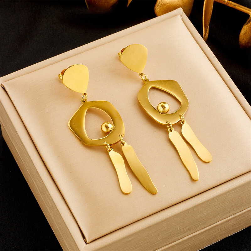 European and American style, retro, sophisticated, minimalist, irregular round geometric tassel long pendant earrings