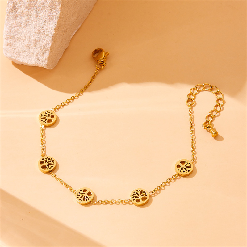 European and American cross-border minimalist versatile hollowed-out round smooth Tree of Life accessory chain necklace earring bracelet set