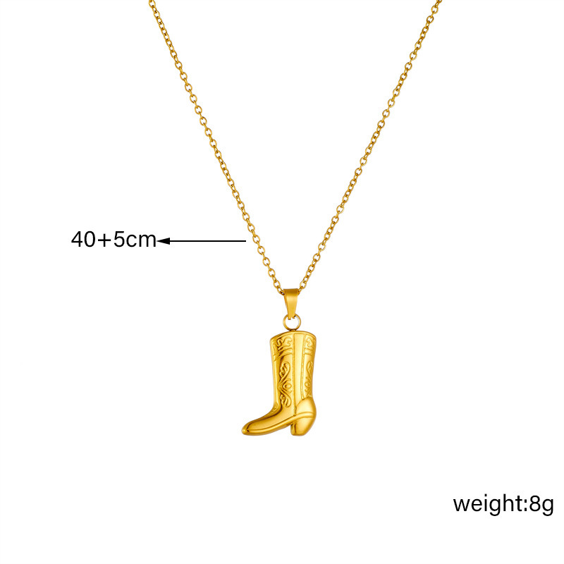 Fashionable, niche, unique, creative gold-plated titanium steel carved boot pendant chain jewelry necklace