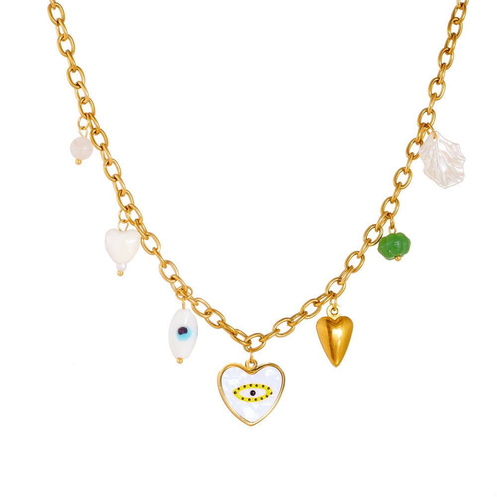 Korean style, unique, versatile, dripping oil, evil eye, heart, pumpkin pendant chain, stainless steel necklace.