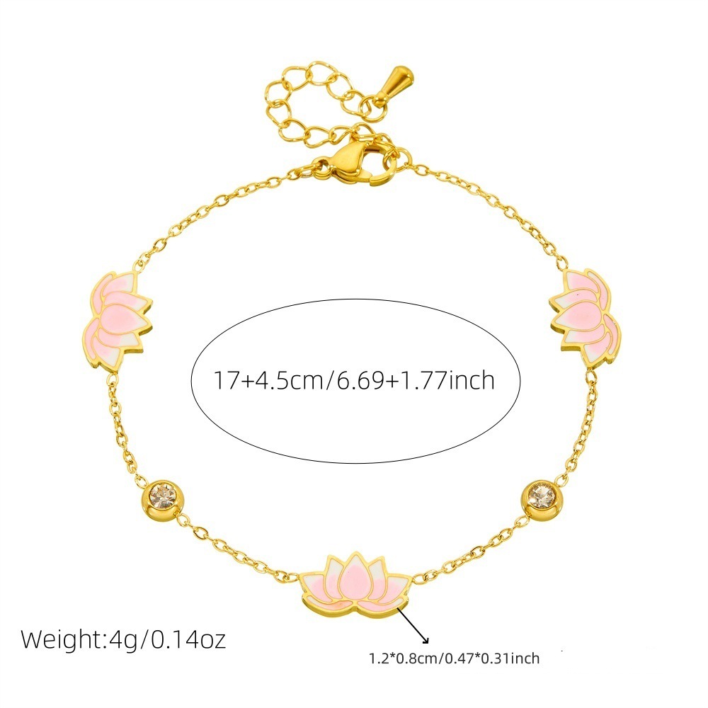 Fashionable and minimalist new Chinese style epoxy resin pink gradient lotus flower rhinestone-encrusted delicate chain necklace, earrings, and bracelet set