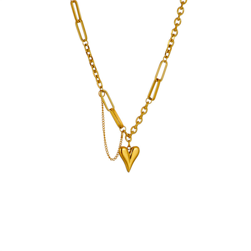 European and American style, light luxury, niche, minimalist titanium steel clavicle chain, versatile, irregular heart pendant necklace