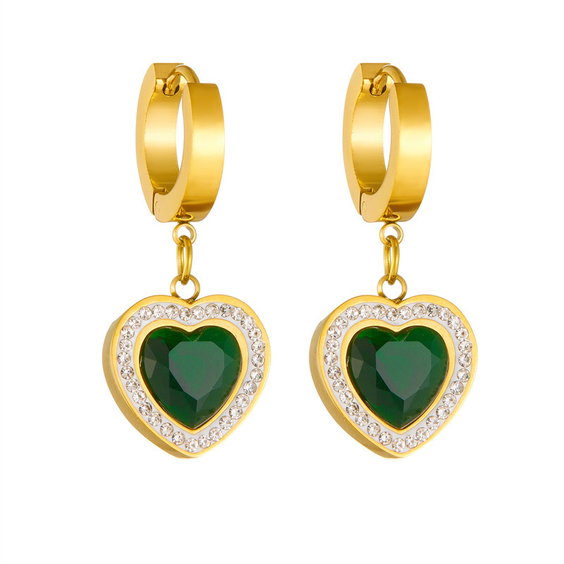 European and American style, simple and unique diamond-encrusted heart pendant stainless steel jewelry earrings