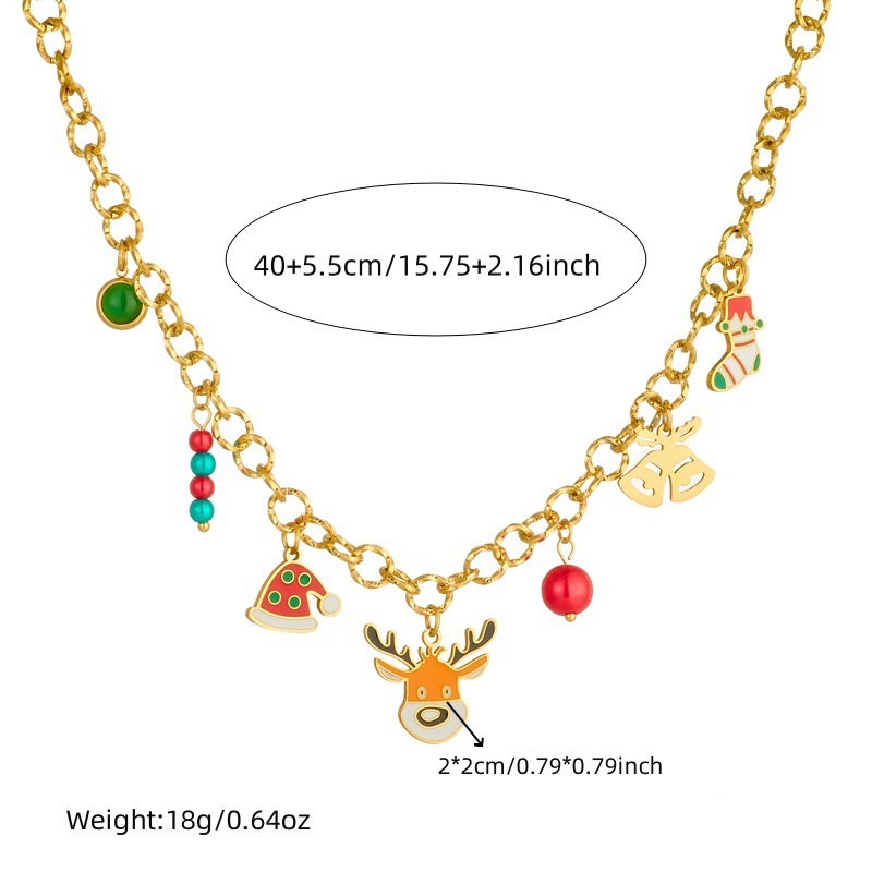 Cross-border fashion cartoon dripping reindeer sock pendant stainless steel chain bracelet earring necklace jewelry set