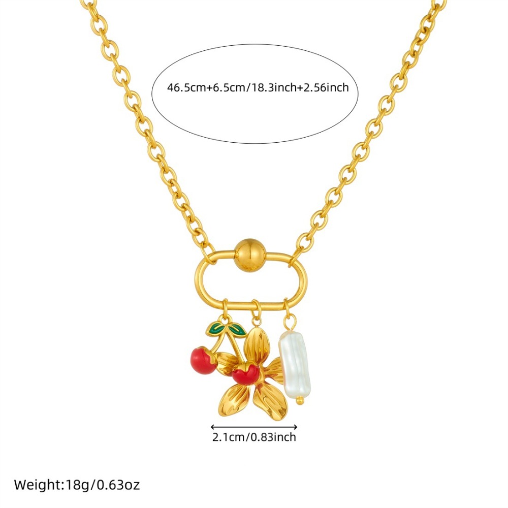 Niche design gold-plated cherry fruit and marine life pendant, gold-plated starfish, seashell, and flower accessory necklace.
