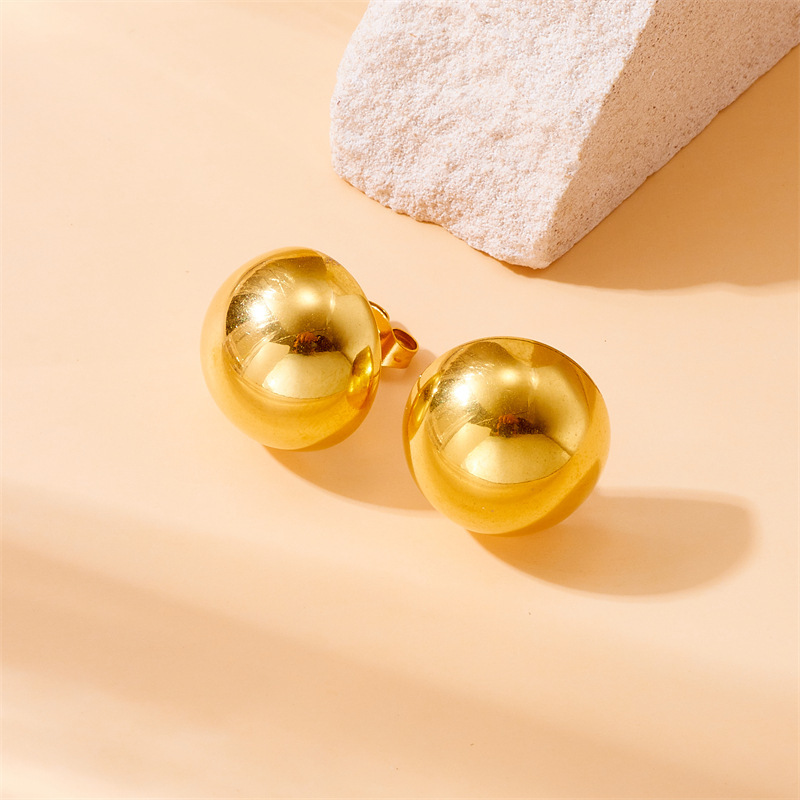 Cross-border fashion, retro minimalist style, glossy gold-plated stainless steel half-round earrings, rings, and necklace set