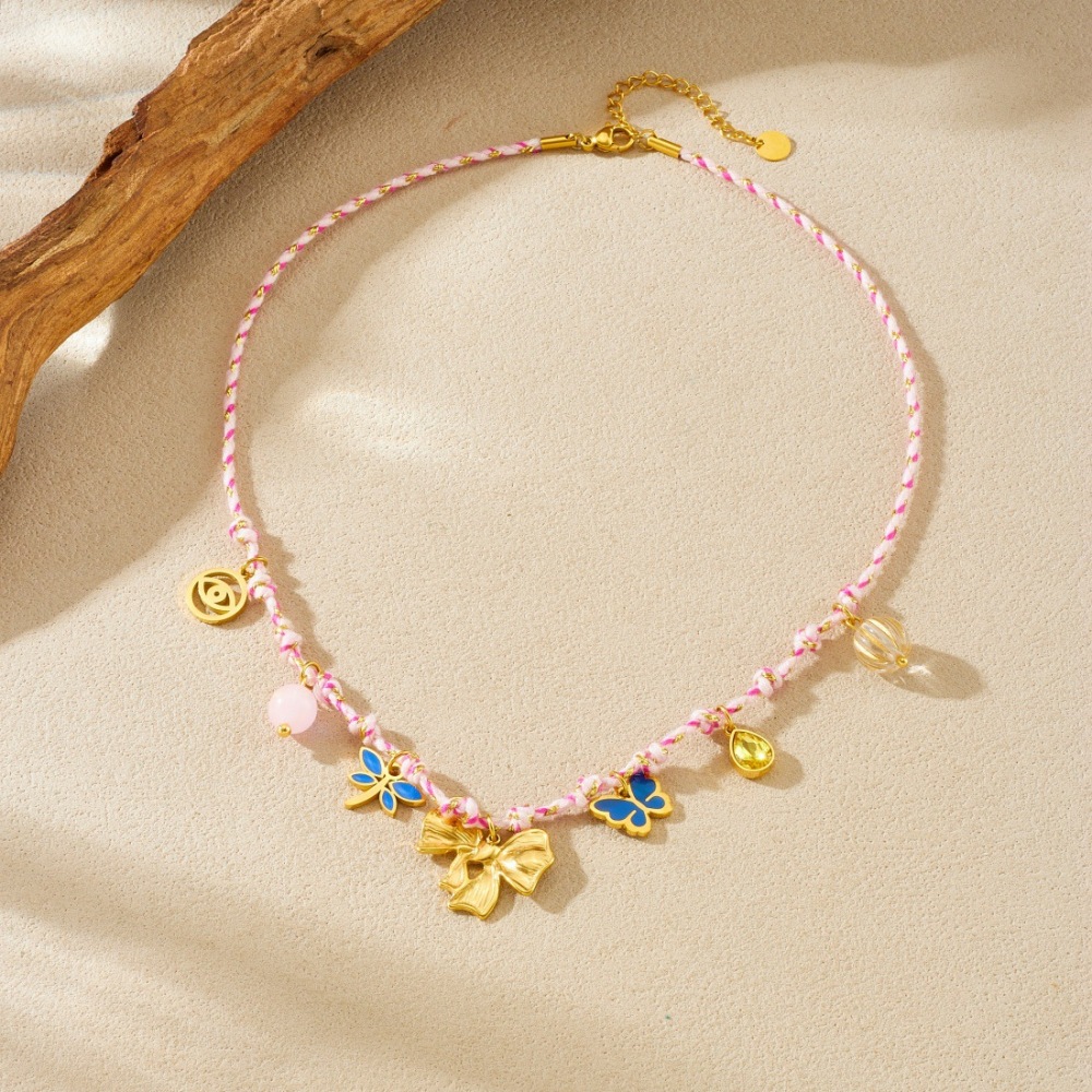 Cross-border fashion bohemian style multi-element pendant gold-plated dripping insect bow eye accessory necklace