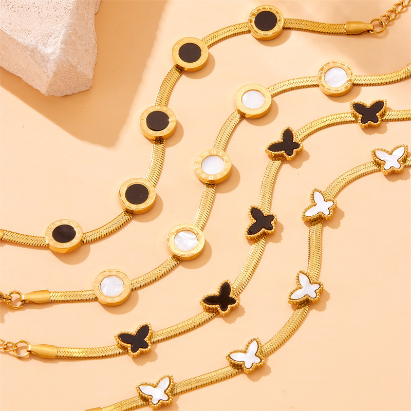 New INS niche exquisite cross-border stainless steel Roman butterfly accessory blade chain bracelet