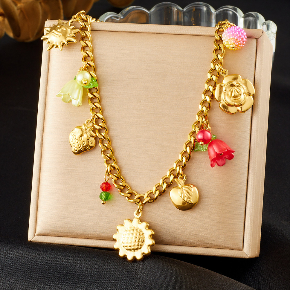 New cross-border fashion multi-element gold-plated plant and flower pendant chain sunflower and lily of the valley jewelry set