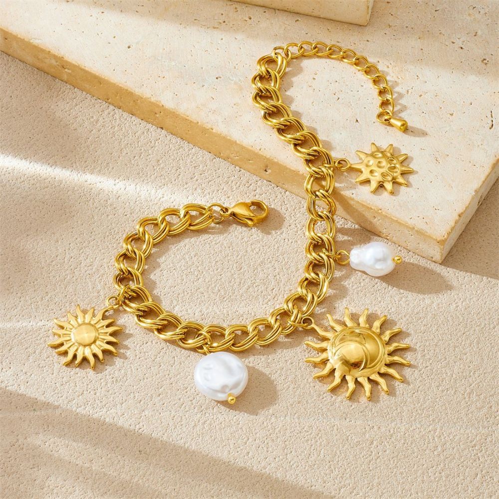 New cross-border gold-plated retro sun eight-pointed star geometric acrylic beaded jewelry pearl bracelet