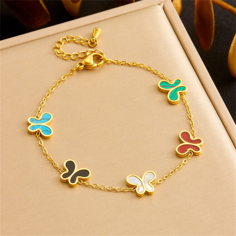 European and American cross-border personalized minimalist colorful butterfly accessory chain stainless steel bracelet earring necklace jewelry set