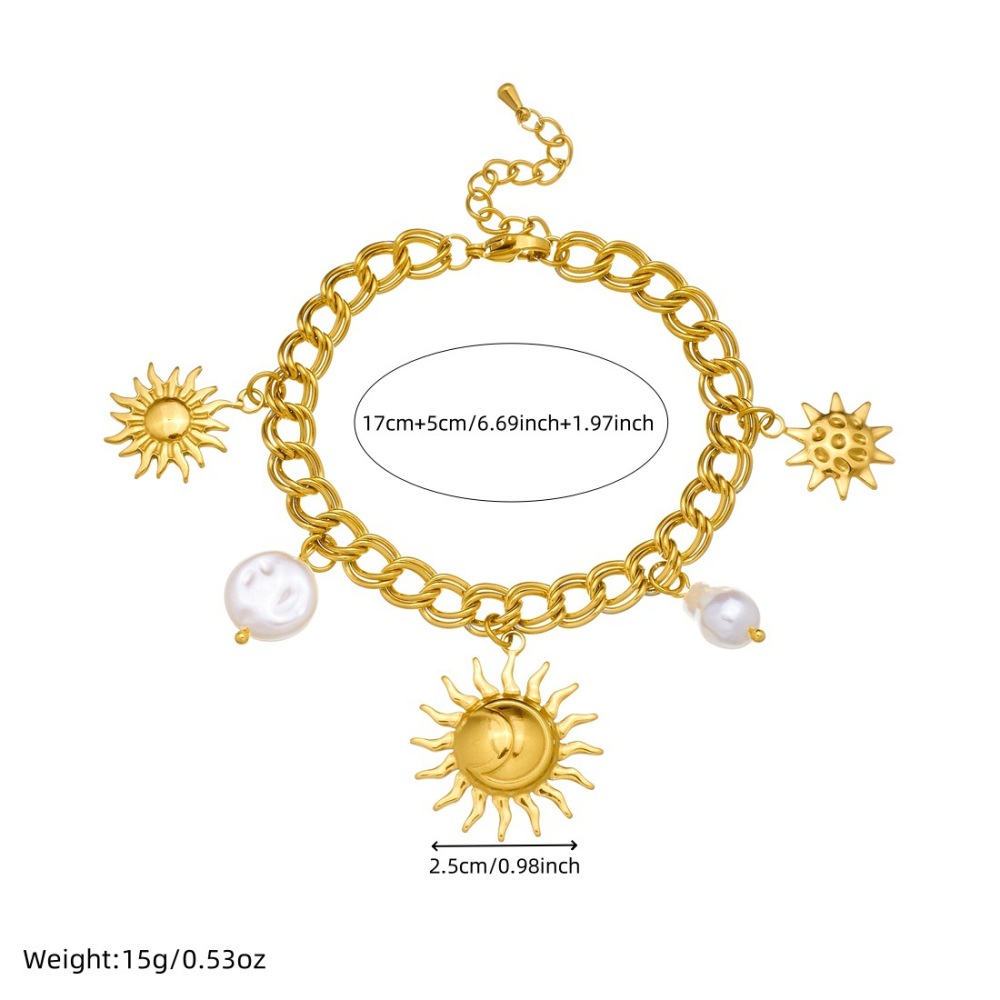 New cross-border gold-plated retro sun eight-pointed star geometric acrylic beaded jewelry pearl bracelet
