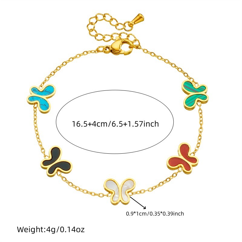 European and American cross-border personalized minimalist colorful butterfly accessory chain stainless steel bracelet earring necklace jewelry set