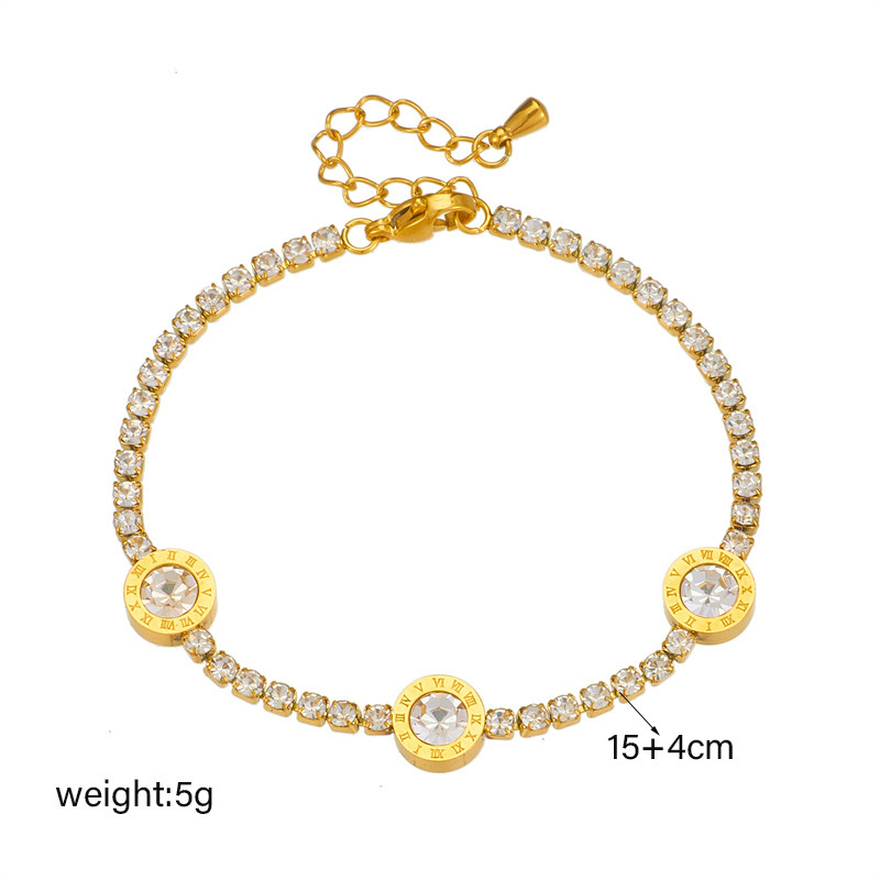 Stylish, elegant, minimalist, and luxurious diamond-encrusted Roman pendant accessory on a titanium steel bracelet.