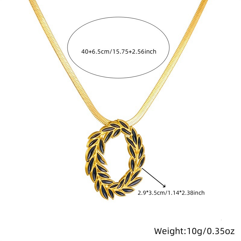 European and American style retro stainless steel black leaf gold-plated earrings, rings, necklaces, jewelry set