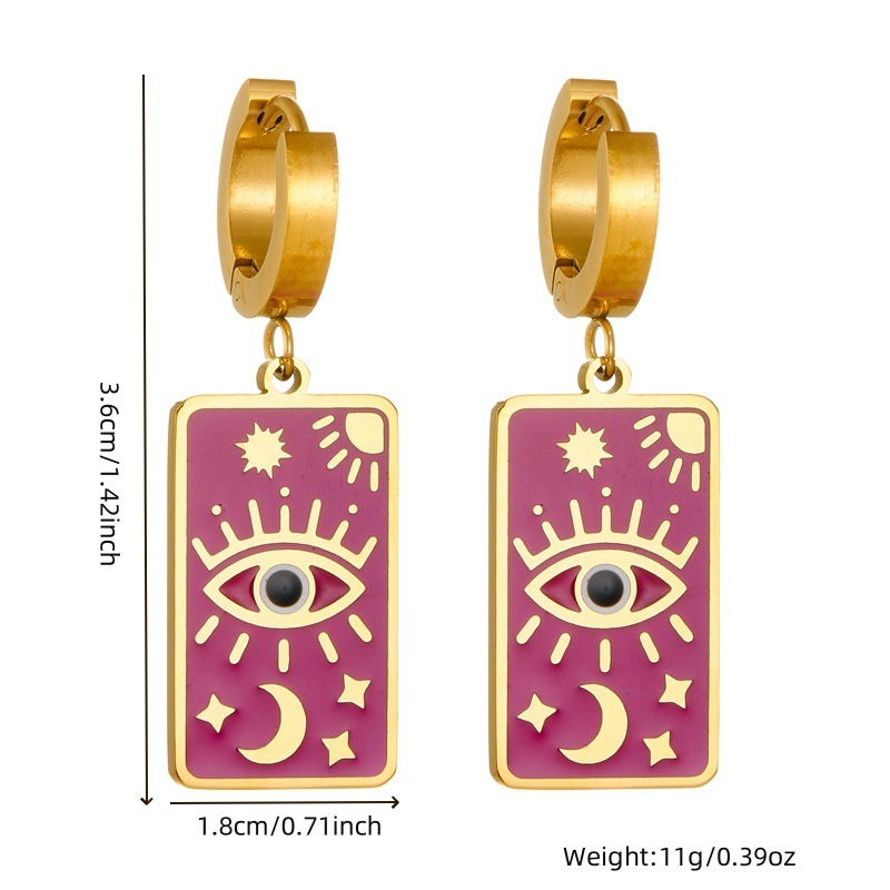 Vintage square dripping eye of God earrings pendant double-layer necklace stacked star and moon clavicle chain jewelry set