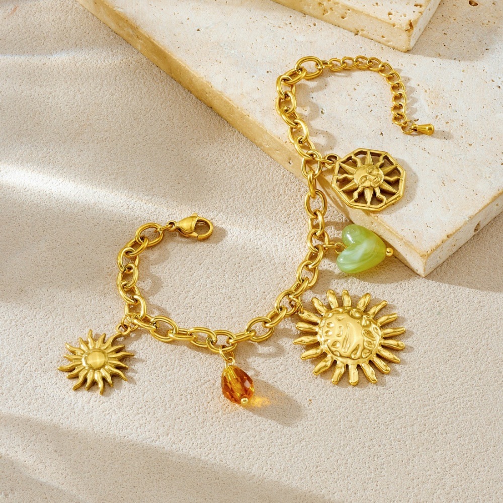 European and American cross-border fashion personalized face sun irregular pebble beaded heart pendant stainless steel jewelry set