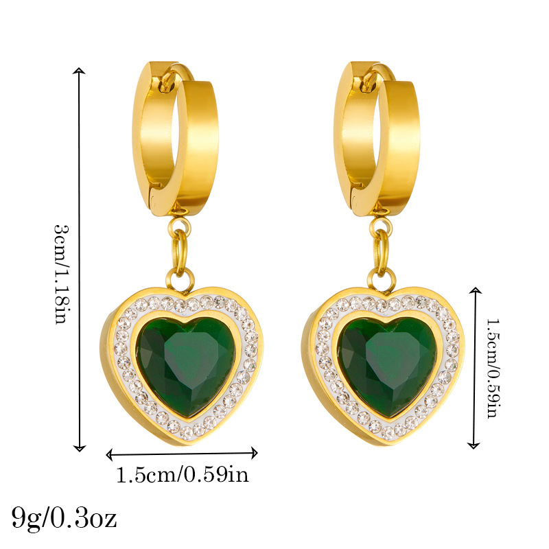 European and American style, simple and unique diamond-encrusted heart pendant stainless steel jewelry earrings