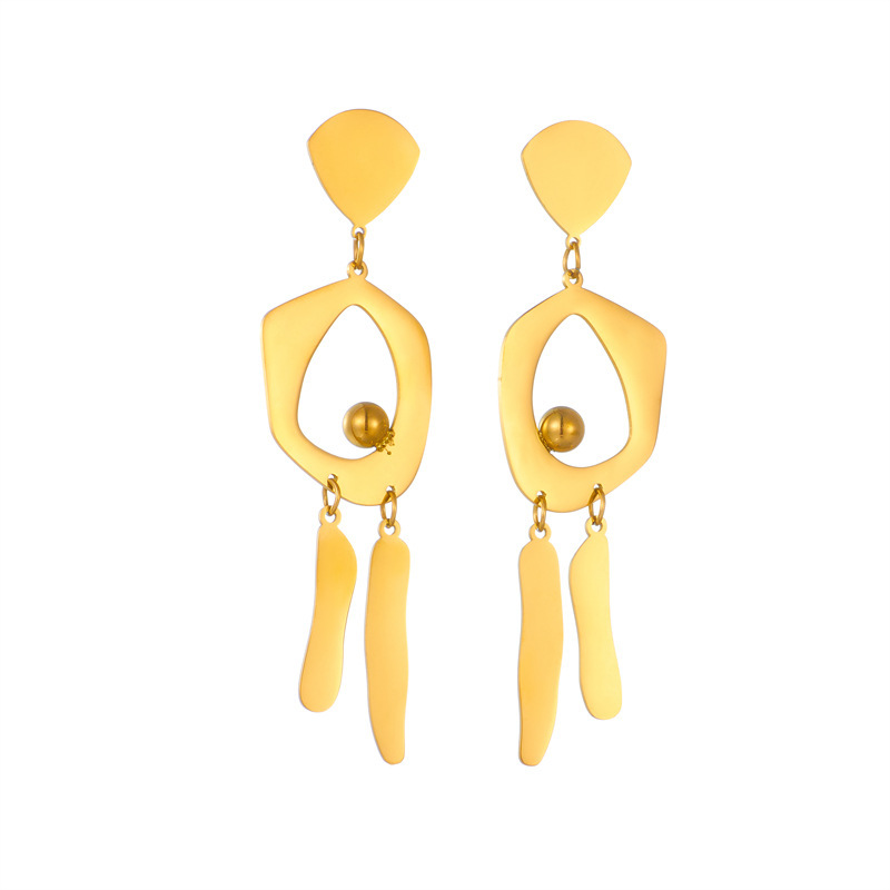 European and American style, retro, sophisticated, minimalist, irregular round geometric tassel long pendant earrings