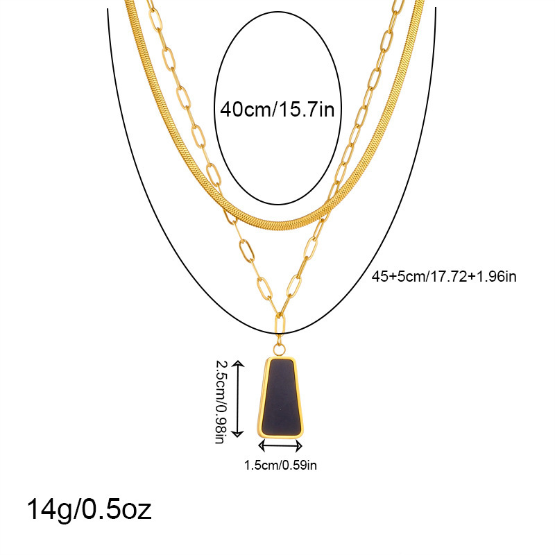 Cross-border European and American minimalist retro black quadrilateral pendant multi-chain necklace ring earring set