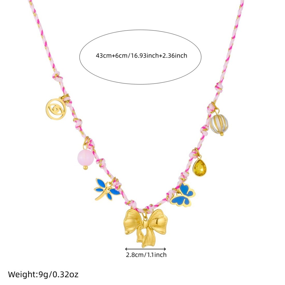 Cross-border fashion bohemian style multi-element pendant gold-plated dripping insect bow eye accessory necklace