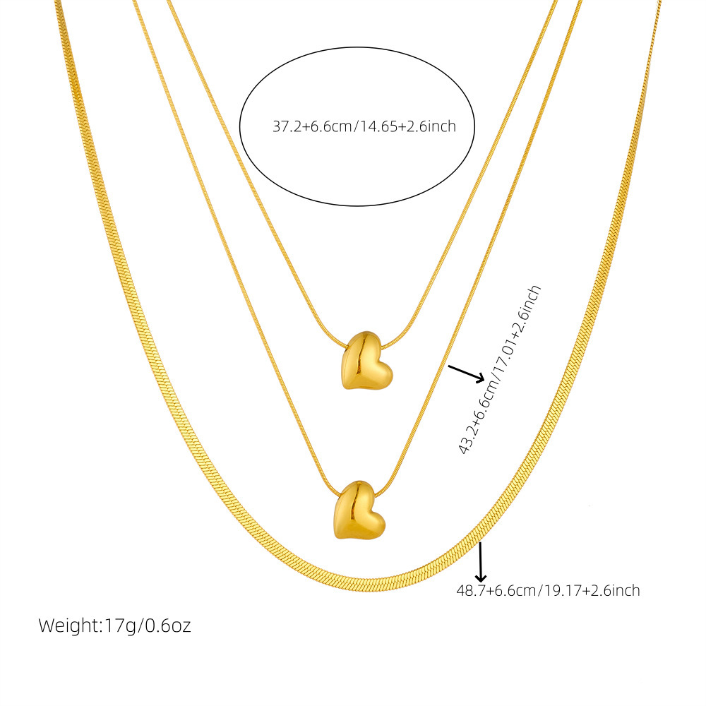 New European and American cross-border fashion style gold-plated smooth heart pendant multi-layer chain stainless steel minimalist style necklace