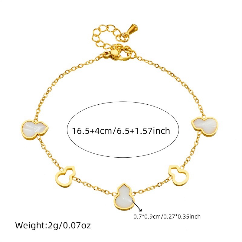 Stylish, minimalist, elegant hollowed-out white mother-of-pearl gold-plated stainless steel gourd accessories chain, new Chinese style bracelet, earrings, necklace