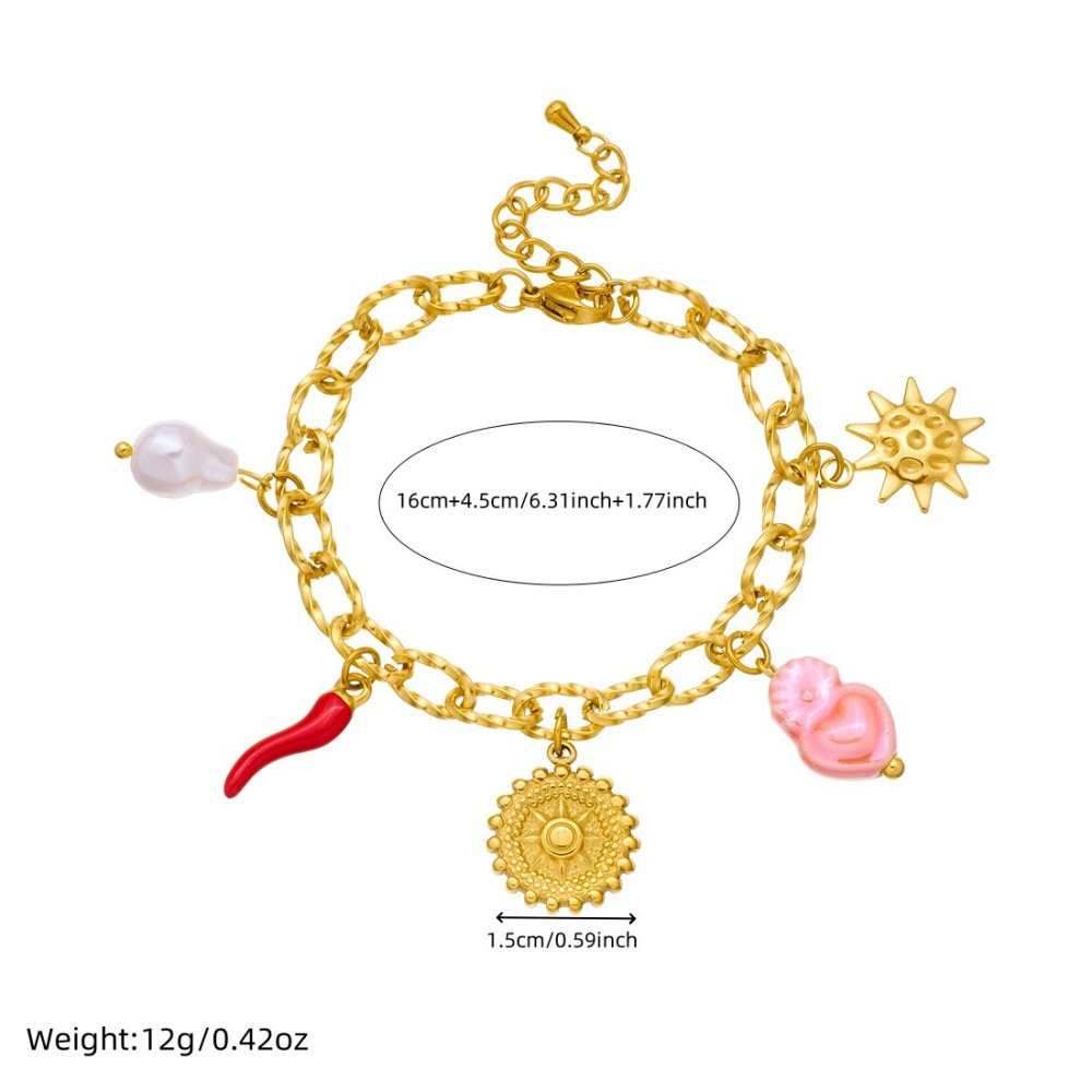 Cross-border fashion gold-plated stainless steel plant flower heart disc sun pendant chain jewelry bracelet