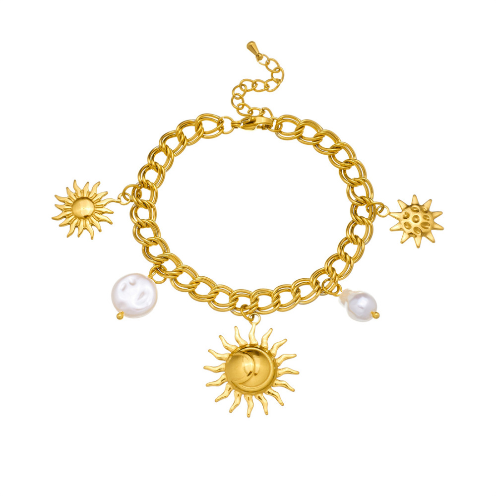 New cross-border gold-plated retro sun eight-pointed star geometric acrylic beaded jewelry pearl bracelet