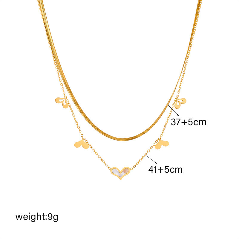 European and American style niche design, simple and elegant double-layered heart pendant chain titanium steel necklace
