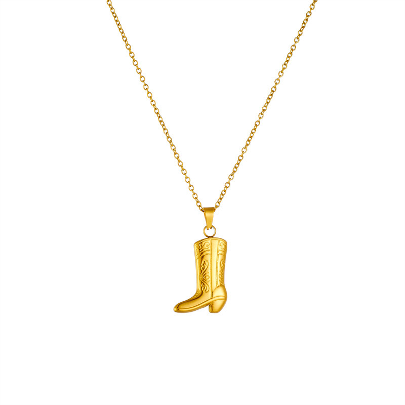 Fashionable, niche, unique, creative gold-plated titanium steel carved boot pendant chain jewelry necklace