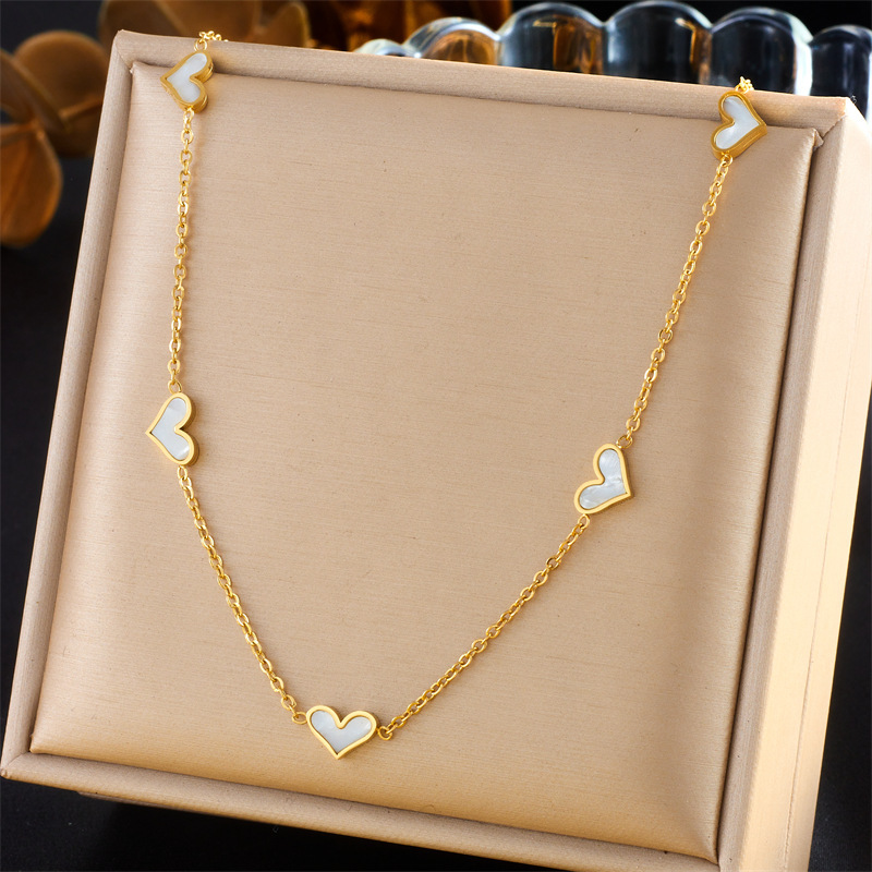 European and American style minimalist design white heart-shaped accessories jewelry necklace and earrings stainless steel two-piece set