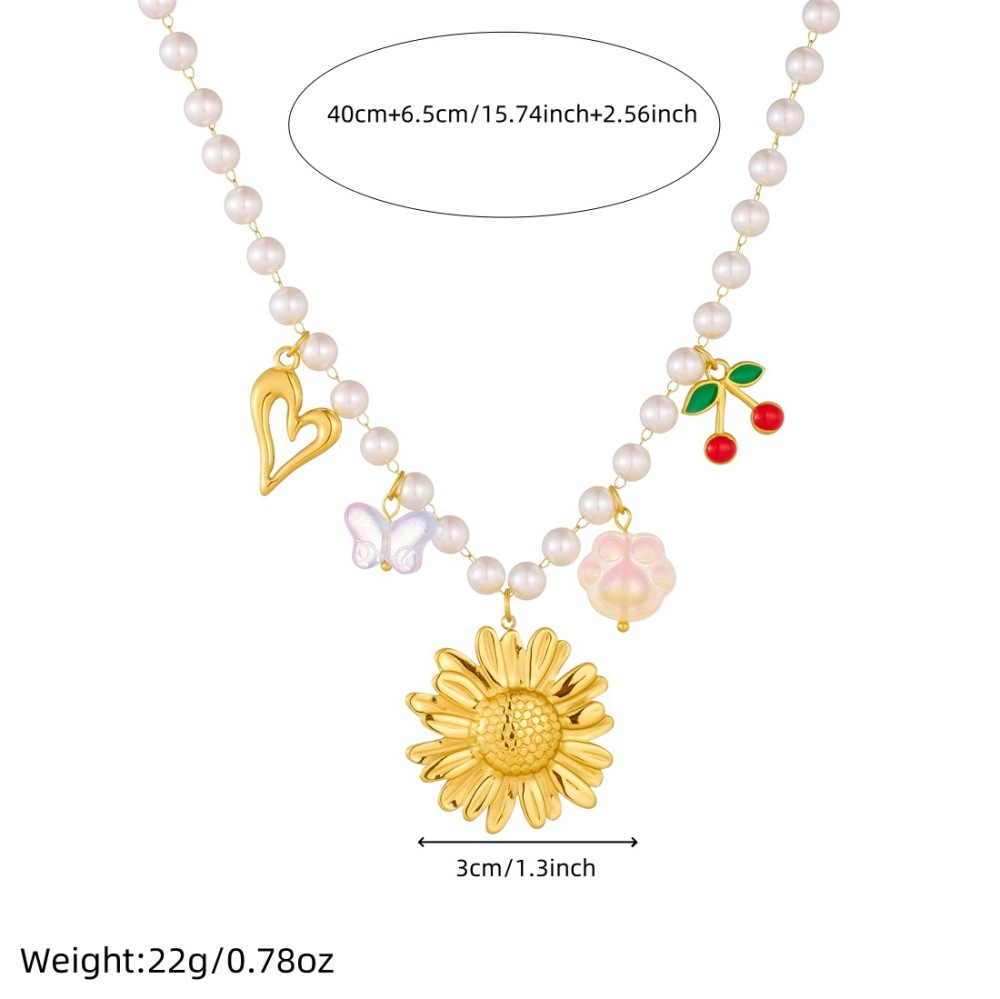European and American style pearl chain gold-plated cherry fruit pendant heart sunflower flower accessory necklace