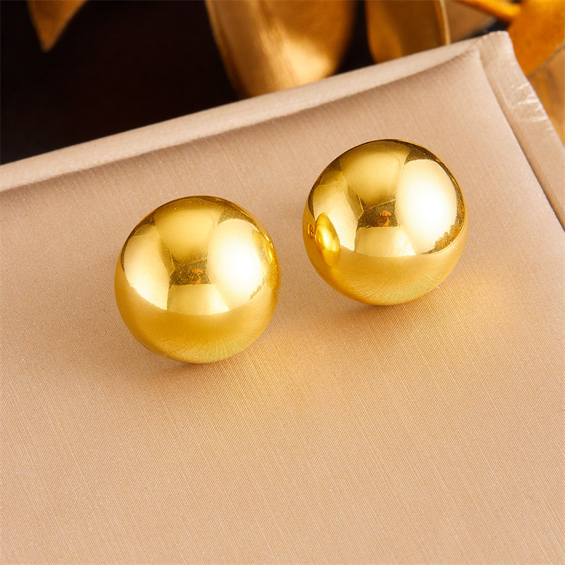 Cross-border fashion, retro minimalist style, glossy gold-plated stainless steel half-round earrings, rings, and necklace set