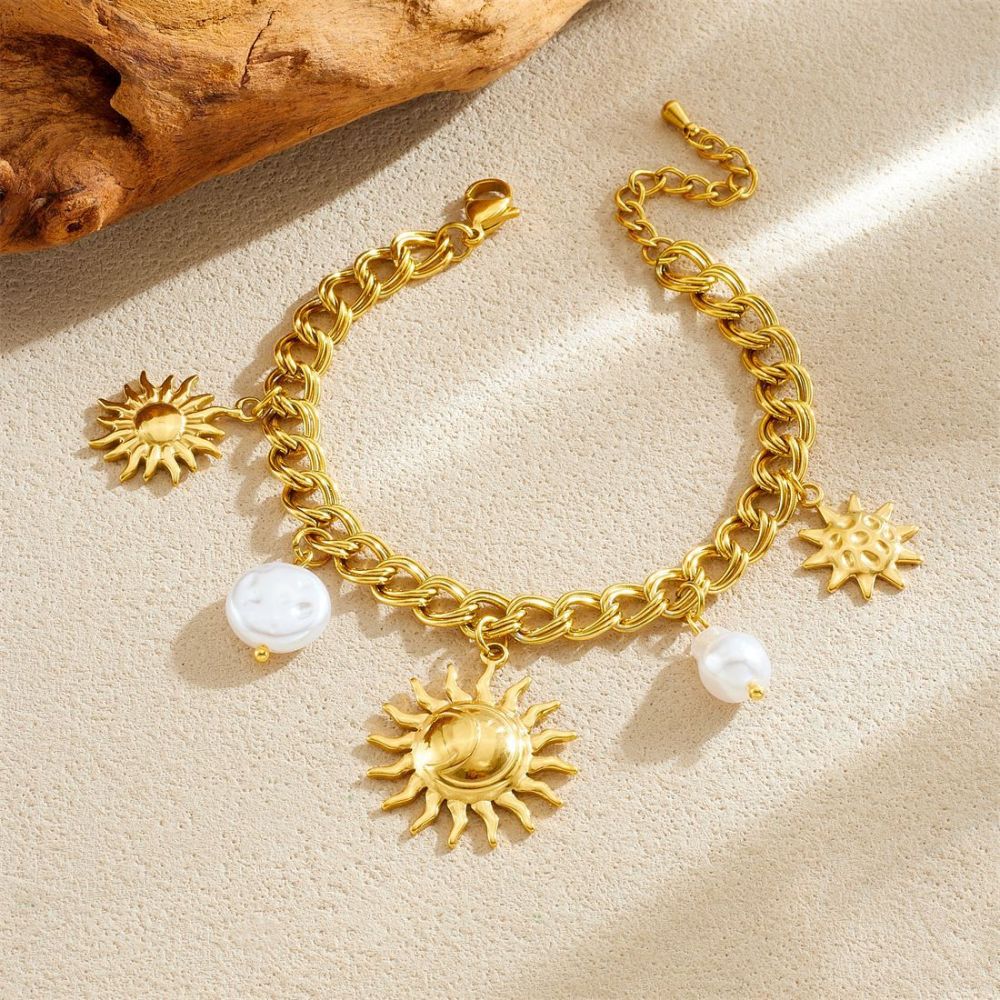 New cross-border gold-plated retro sun eight-pointed star geometric acrylic beaded jewelry pearl bracelet
