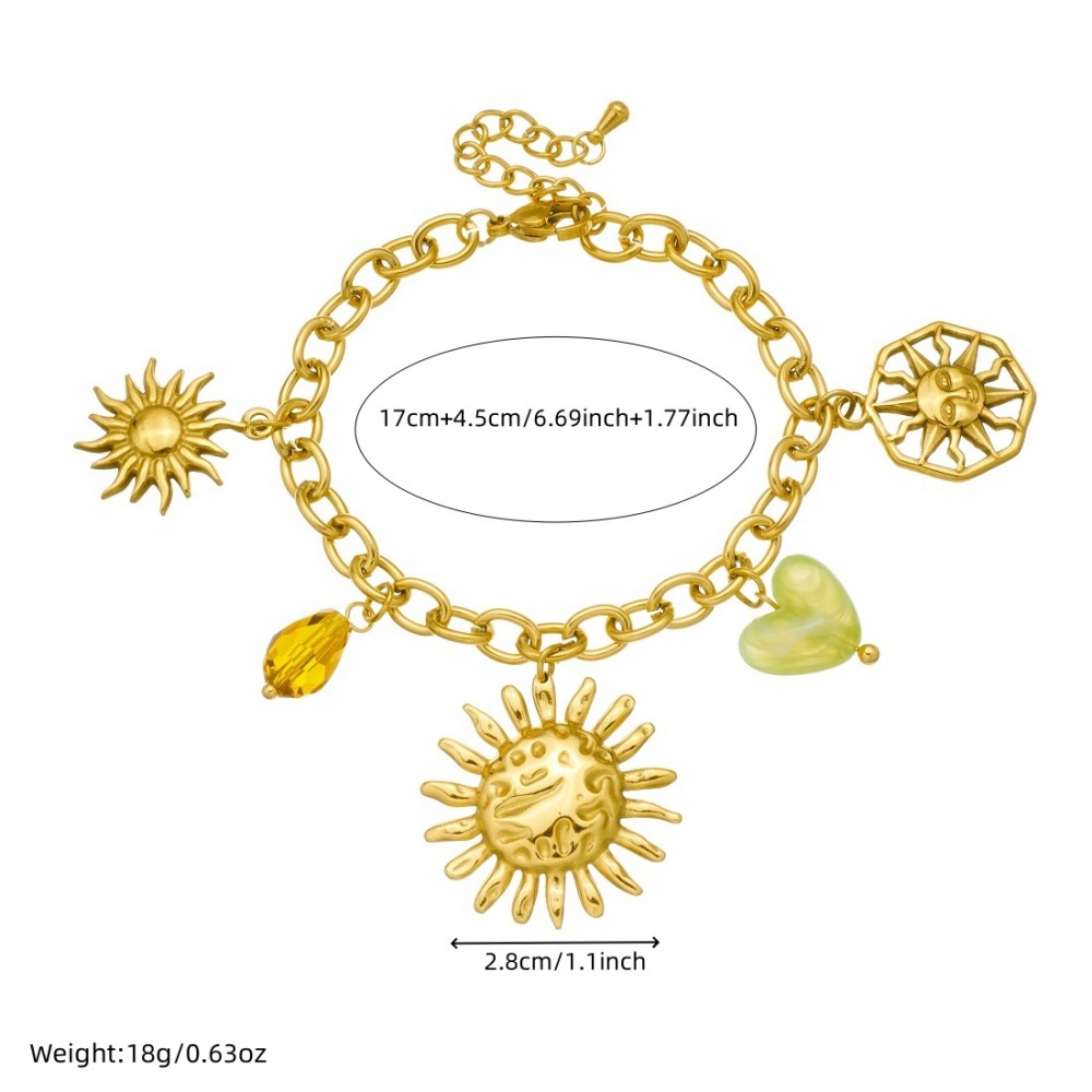 European and American cross-border fashion personalized face sun irregular pebble beaded heart pendant stainless steel jewelry set