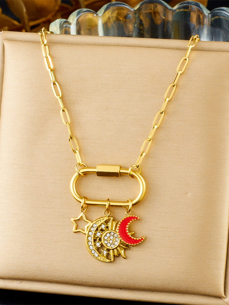 European and American cross-border personalized creative multi-element pendant marine life dripping oil moon ship wheel eye accessory necklace