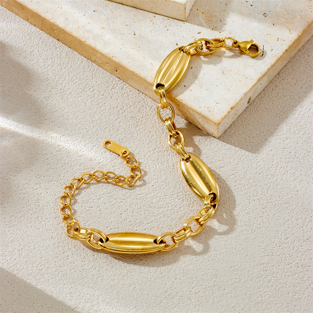 European and American cross-border fashion retro minimalist geometric oval accessory chain gold-plated stainless steel jewelry bracelet