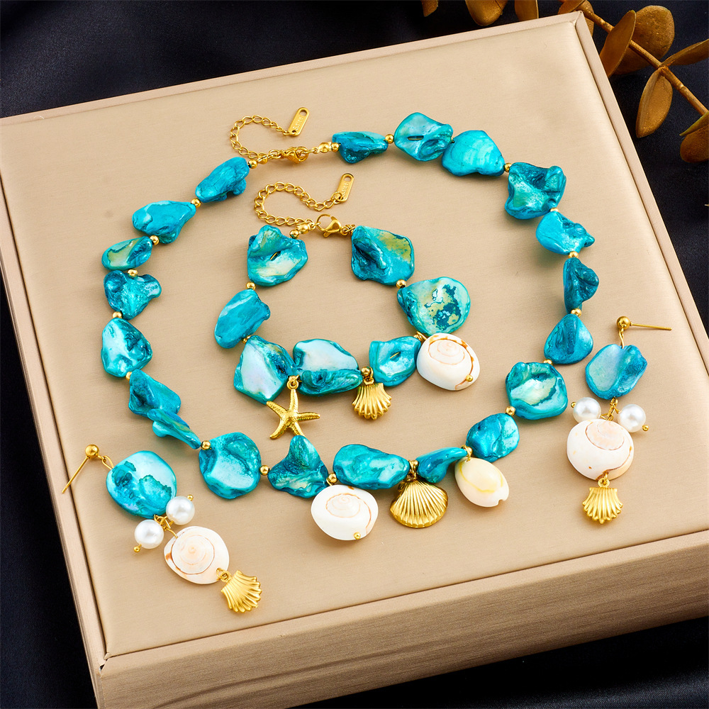 New cross-border e-commerce style conch shell pearl accessories pendant earrings necklace bracelet summer beach vacation set