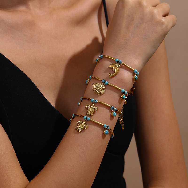Cross-border fashion ocean series sea turtle tropical fish turquoise dolphin stainless steel mixed jewelry bracelet